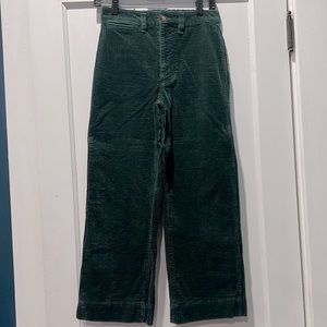 Madewell Slim Emmett Wide Leg Crop, Green Corduroy, Size 24